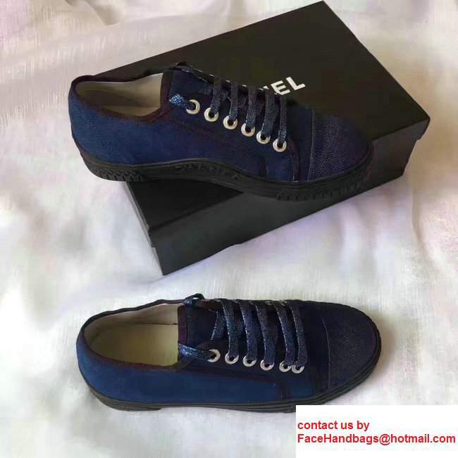 Chanel Lace-ups Tweed  &  Grosgrain 2cm Height-increasing Shoes Dark Blue 2017